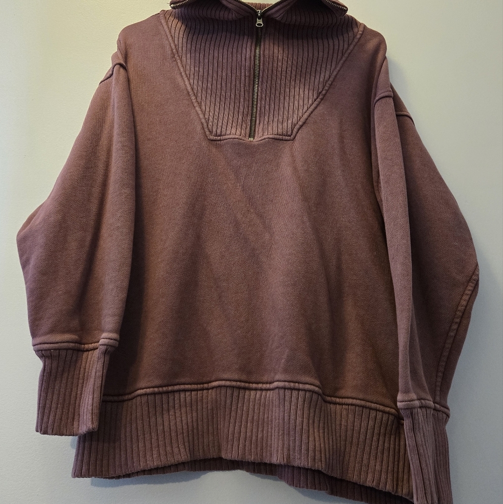 Aerie Quarter Zip Ribbed Pullover Sweatshirt